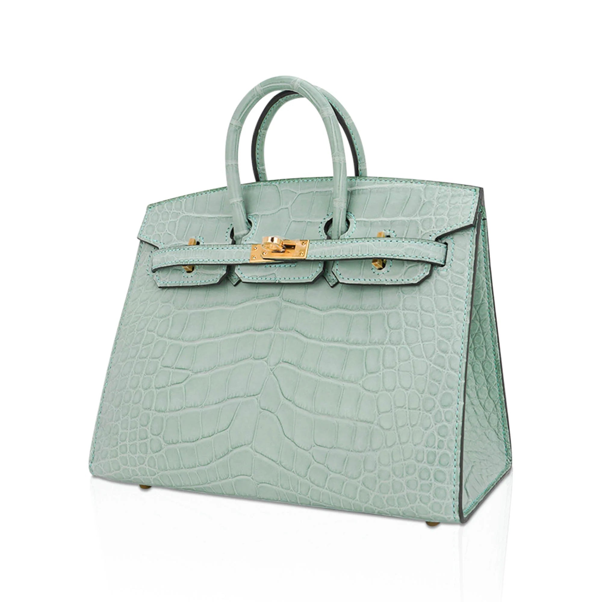 Limited Edition Birkin 20 Sellier Bag Vert D’Eau Matte Alligator with Gold Hardware