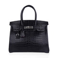 Birkin HSS 30 Matte Porosus Crocodile Black / Rose Pourpre Bag