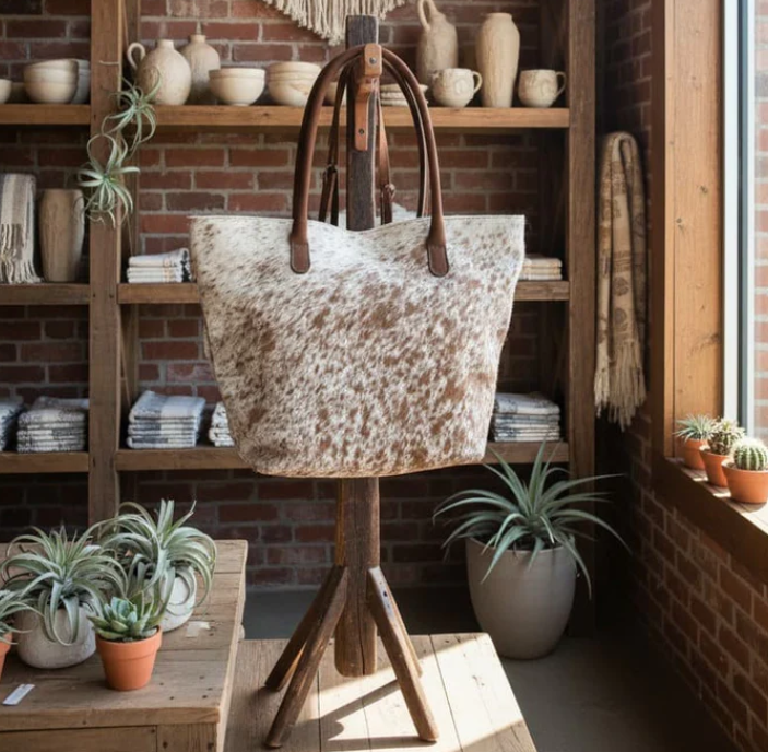 Cowhide Tote Bag | Exotic Brown Speckled Hair-On
