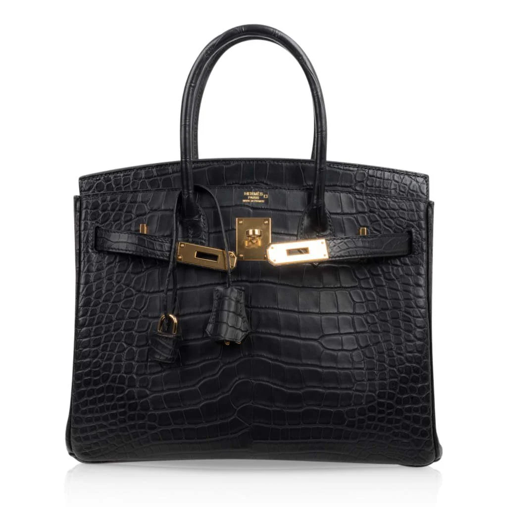 Birkin 30 Bag Black Matte Alligator Gold Hardware