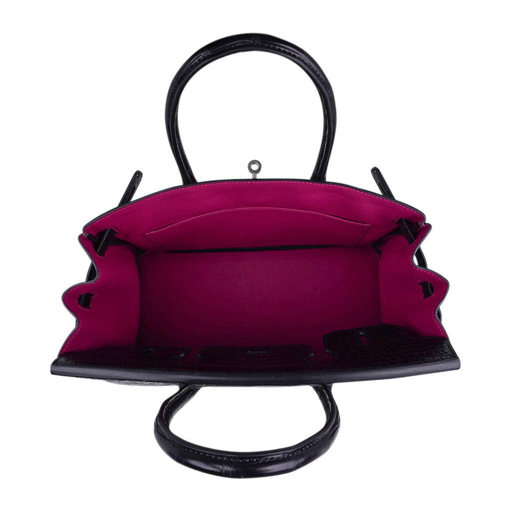 Birkin HSS 30 Matte Porosus Crocodile Black / Rose Pourpre Bag