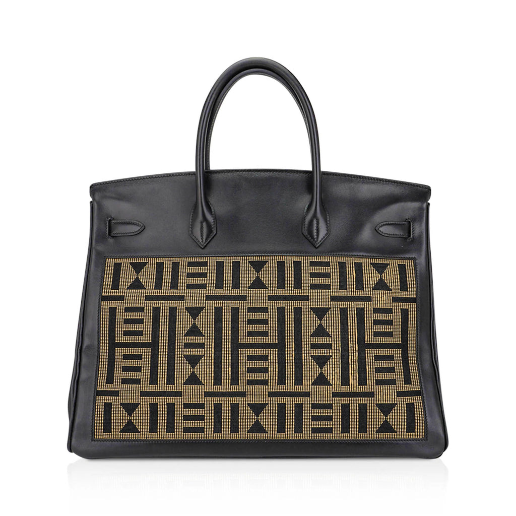 Limited Edition Vintage Horizons Birkin 40 Black Box Leather with Gold Embroidered Toile