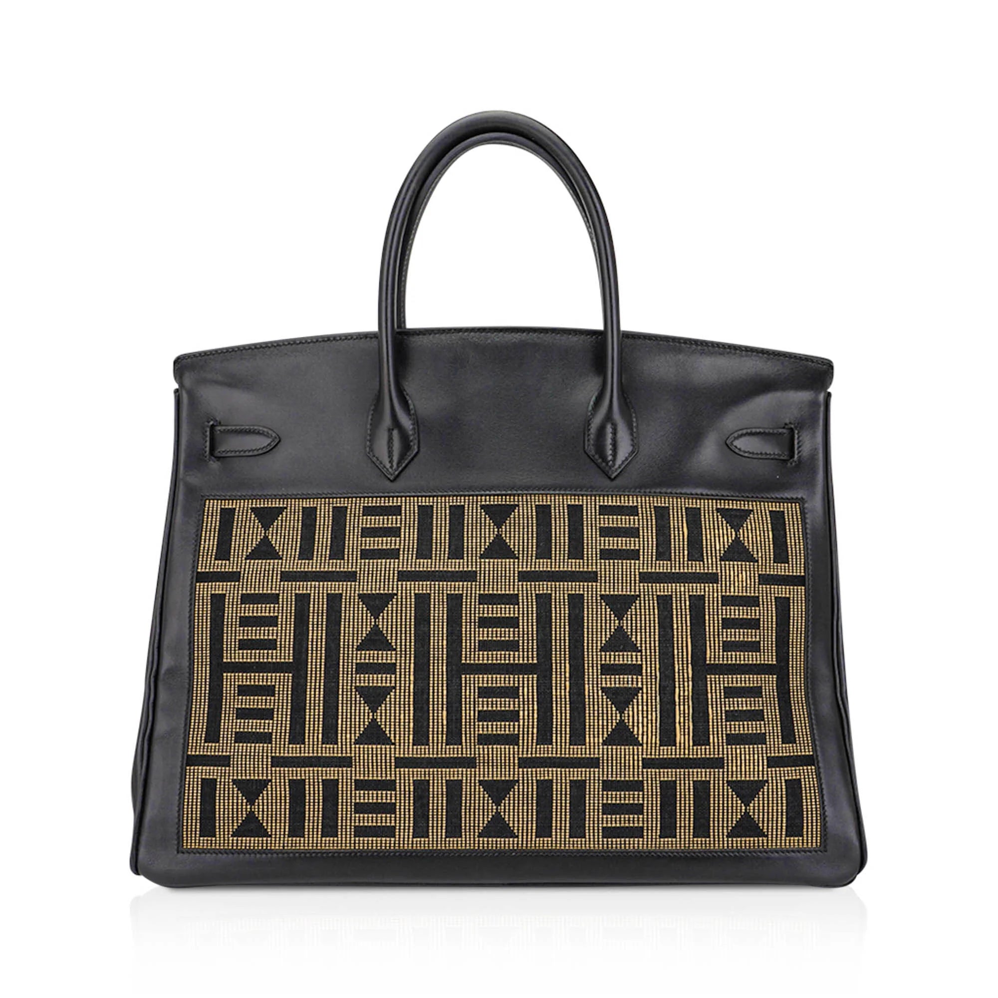 Limited Edition Vintage Horizons Birkin 40 Black Box Leather with Gold Embroidered Toile