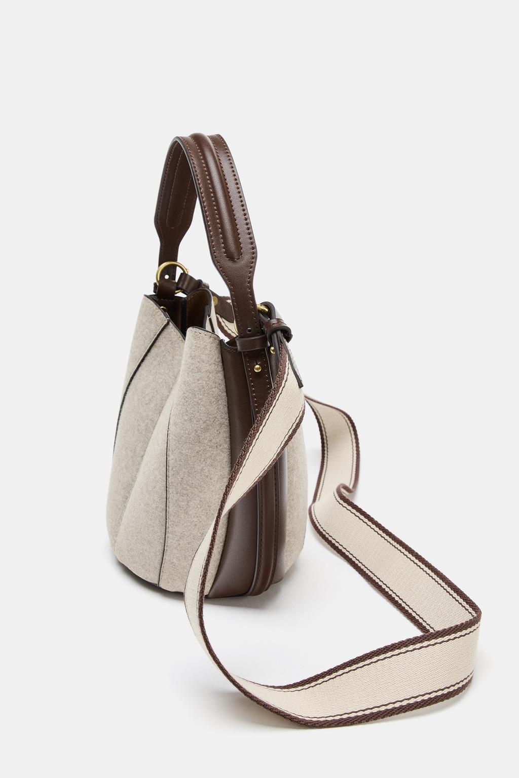 TOPSTITCHED FABRIC BUCKET BAG