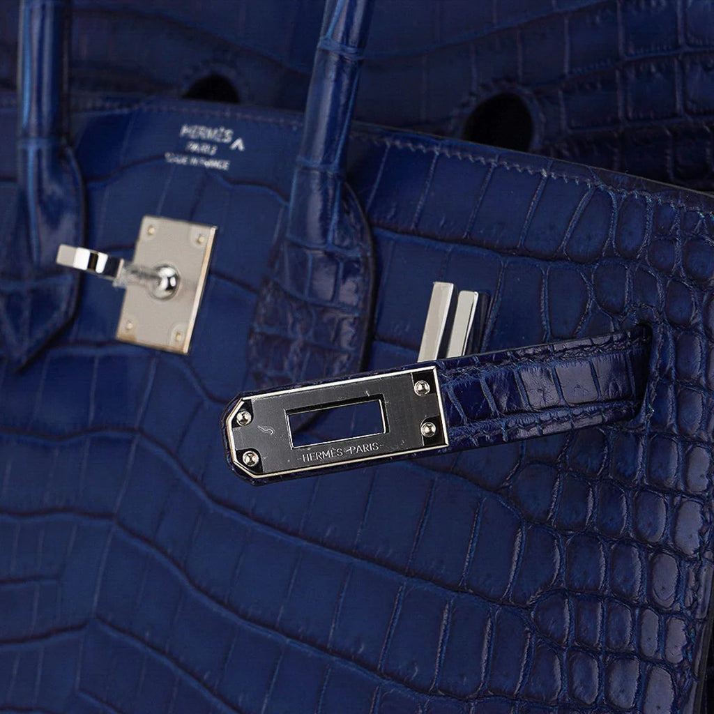Limited Edition Birkin 25 Bag Sellier Indigo Aizome Porosus Crocodile with Palladium Hardware