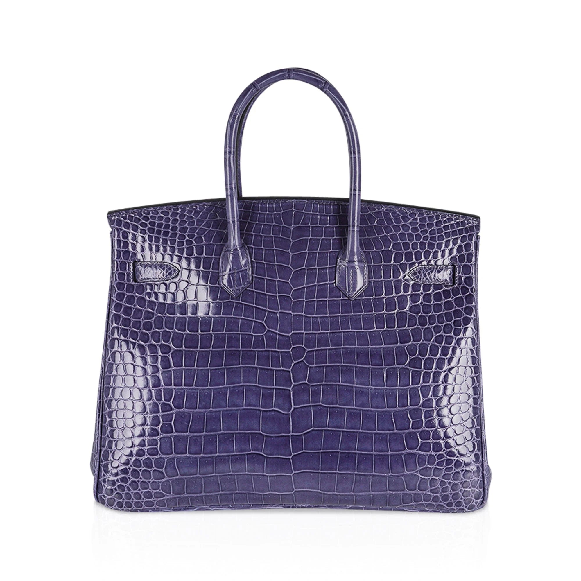 Birkin 35 Bag Blue Brighton Porosus Crocodile Palladium Hardware New