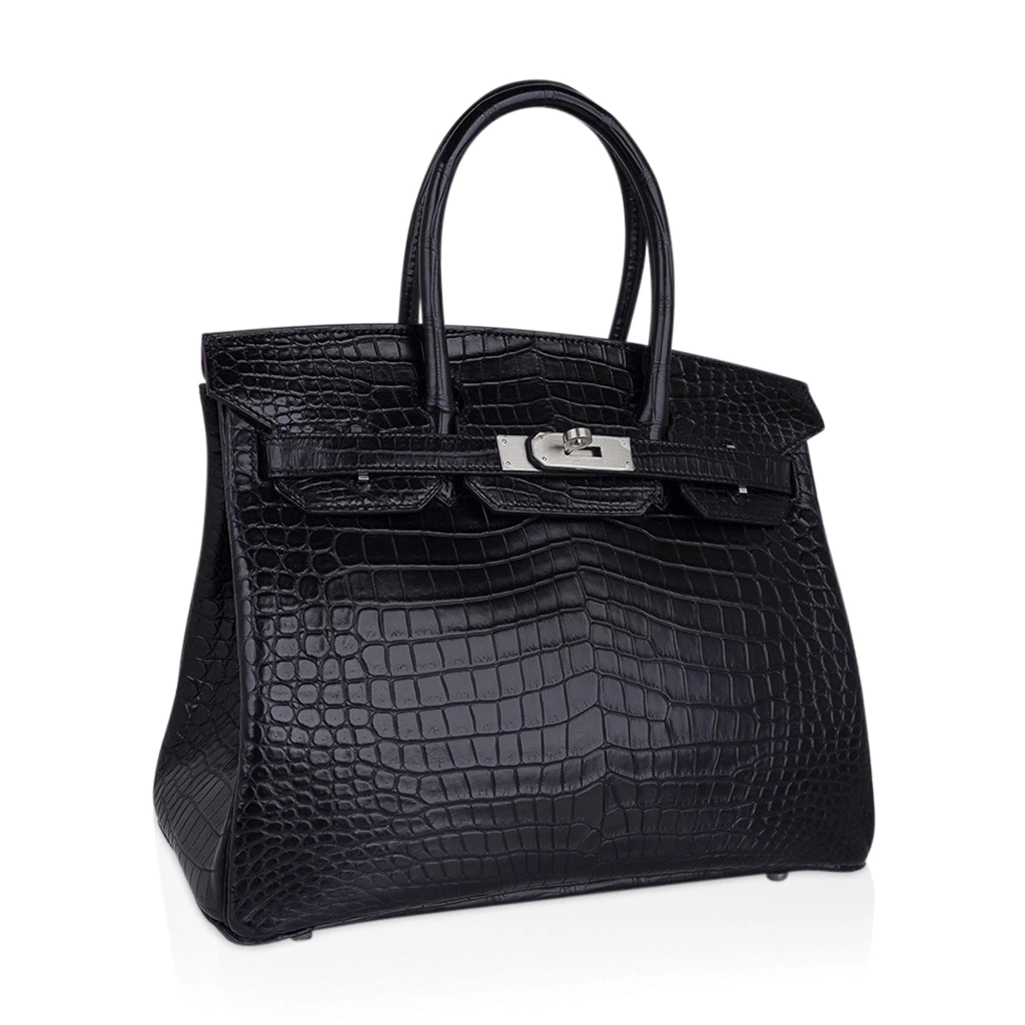 Birkin HSS 30 Matte Porosus Crocodile Black / Rose Pourpre Bag