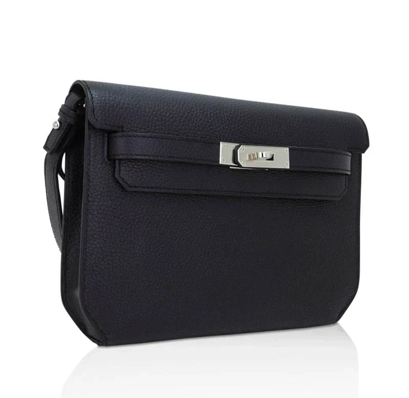 Kelly Depeches 25 Pouch Bag Blue Ocean Togo Leather with Palladium Hardware