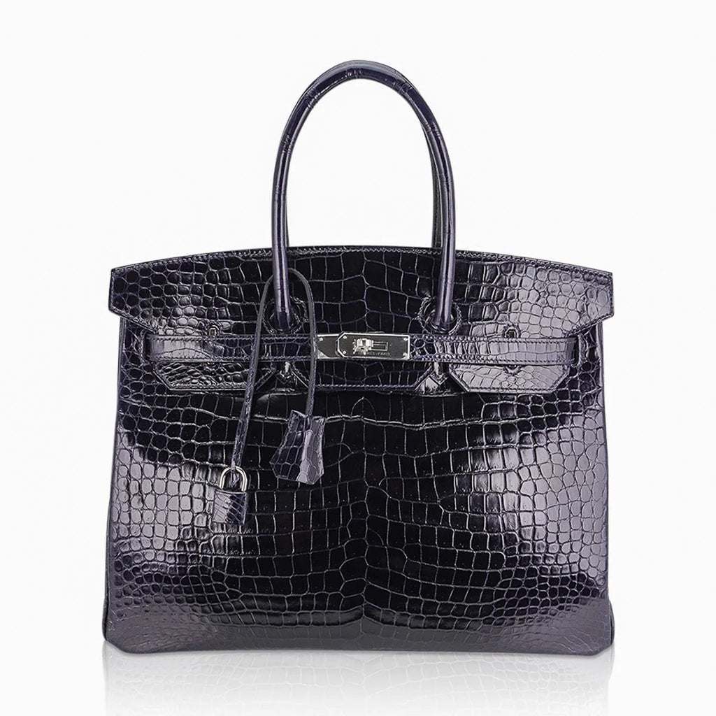Birkin 35 Bag Blue Marine Porosus Crocodile with Palladium Hardware