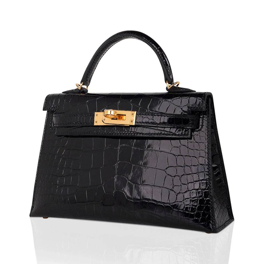 Kelly 20 Mini Sellier Bag Black Alligator Gold Hardware