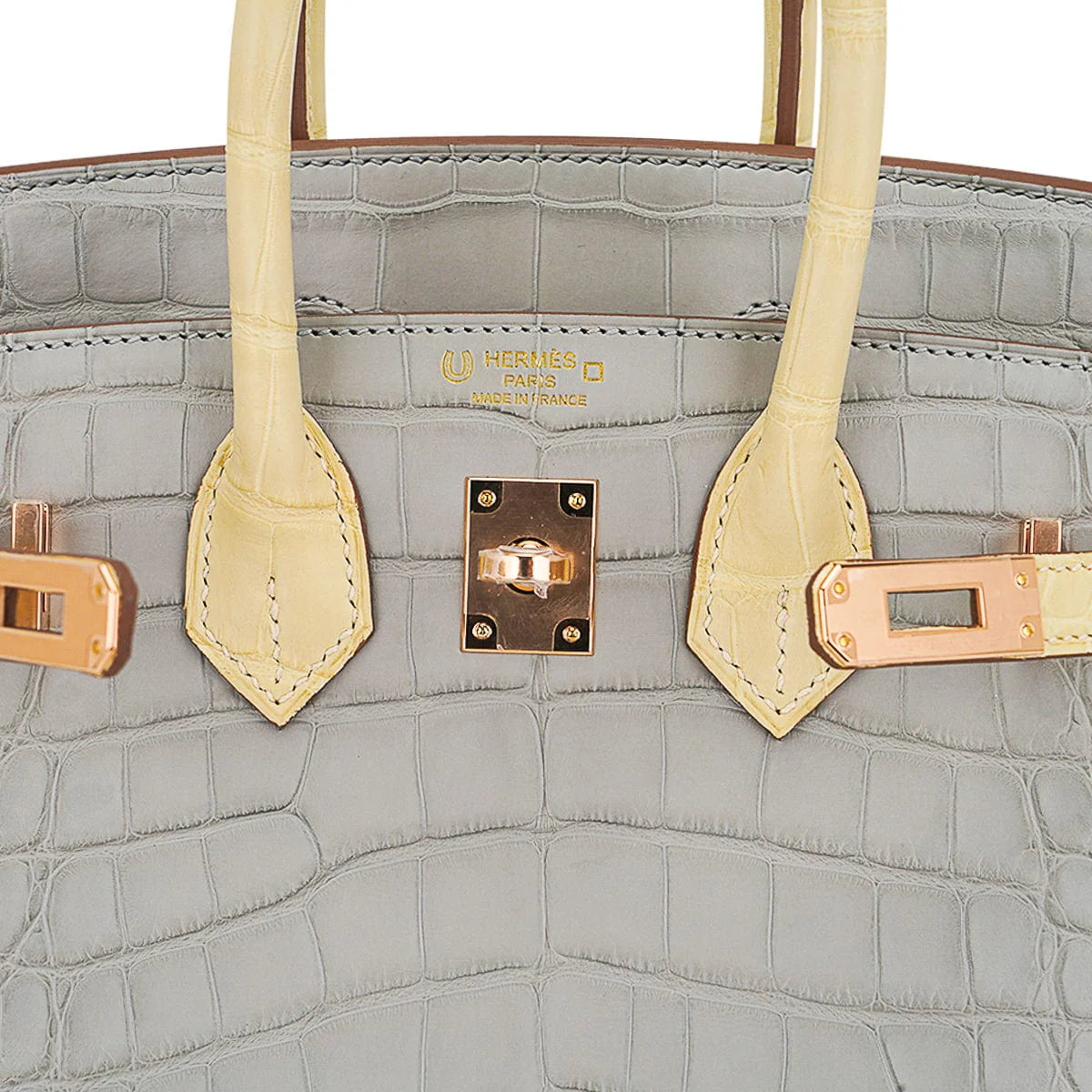 Special Order HSS Birkin 25 Bag Gris Perle & Vanille Matte Alligator with Rose Gold Hardware