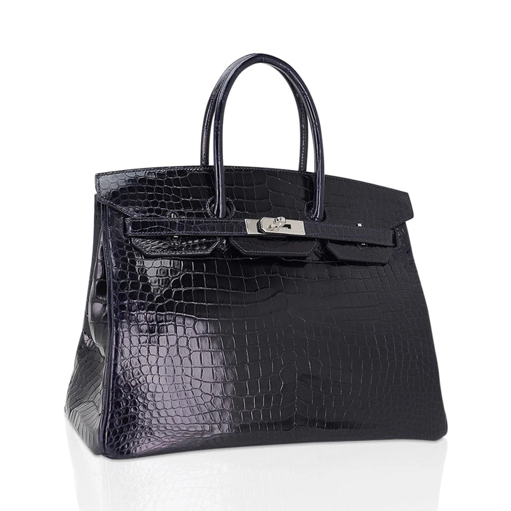 Birkin 35 Bag Blue Marine Porosus Crocodile with Palladium Hardware