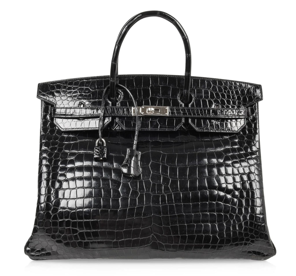 Birkin 40 Bag Black Porosus Crocodile Palladium