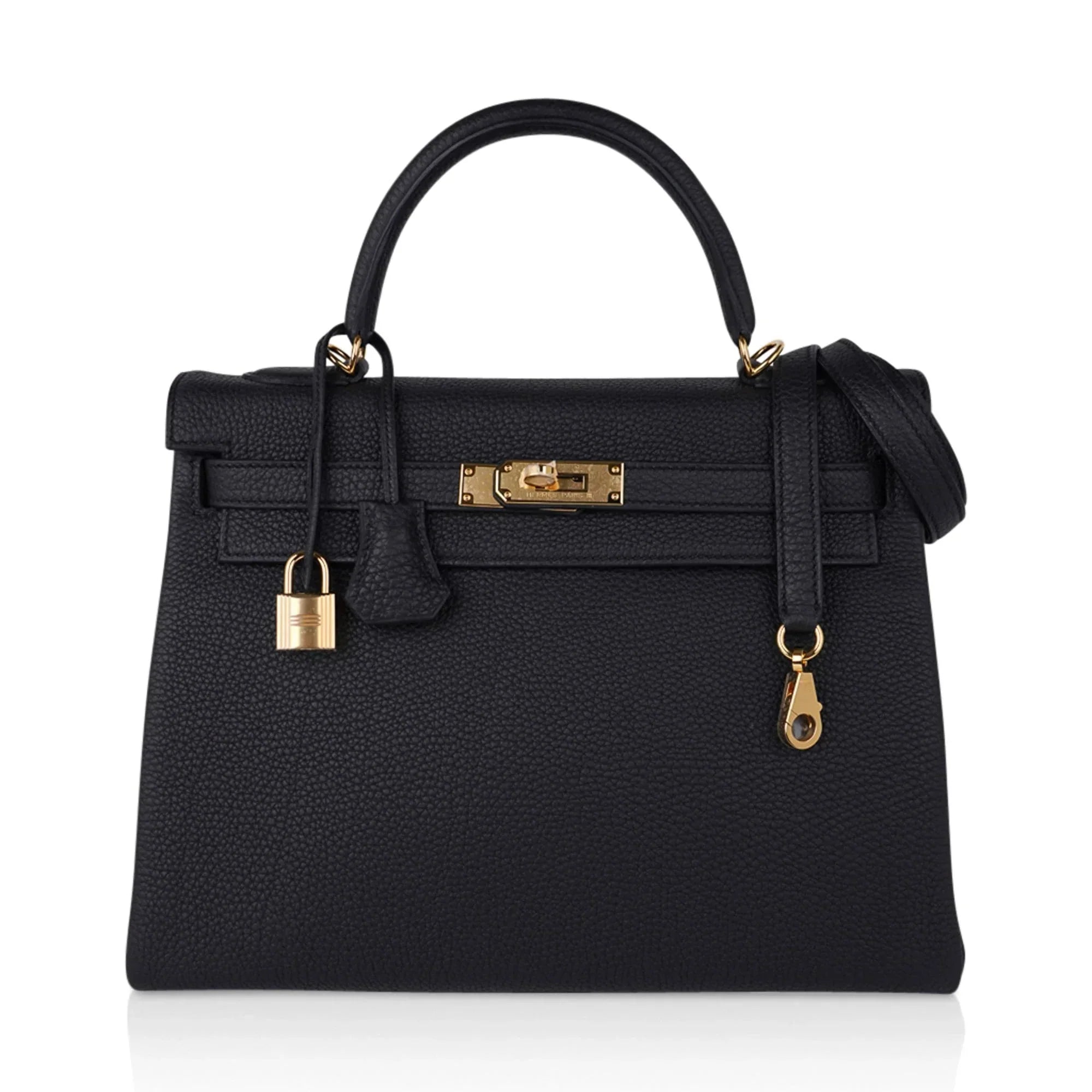 Kelly 32 Retourne Bag Black Gold Hardware Togo Leather