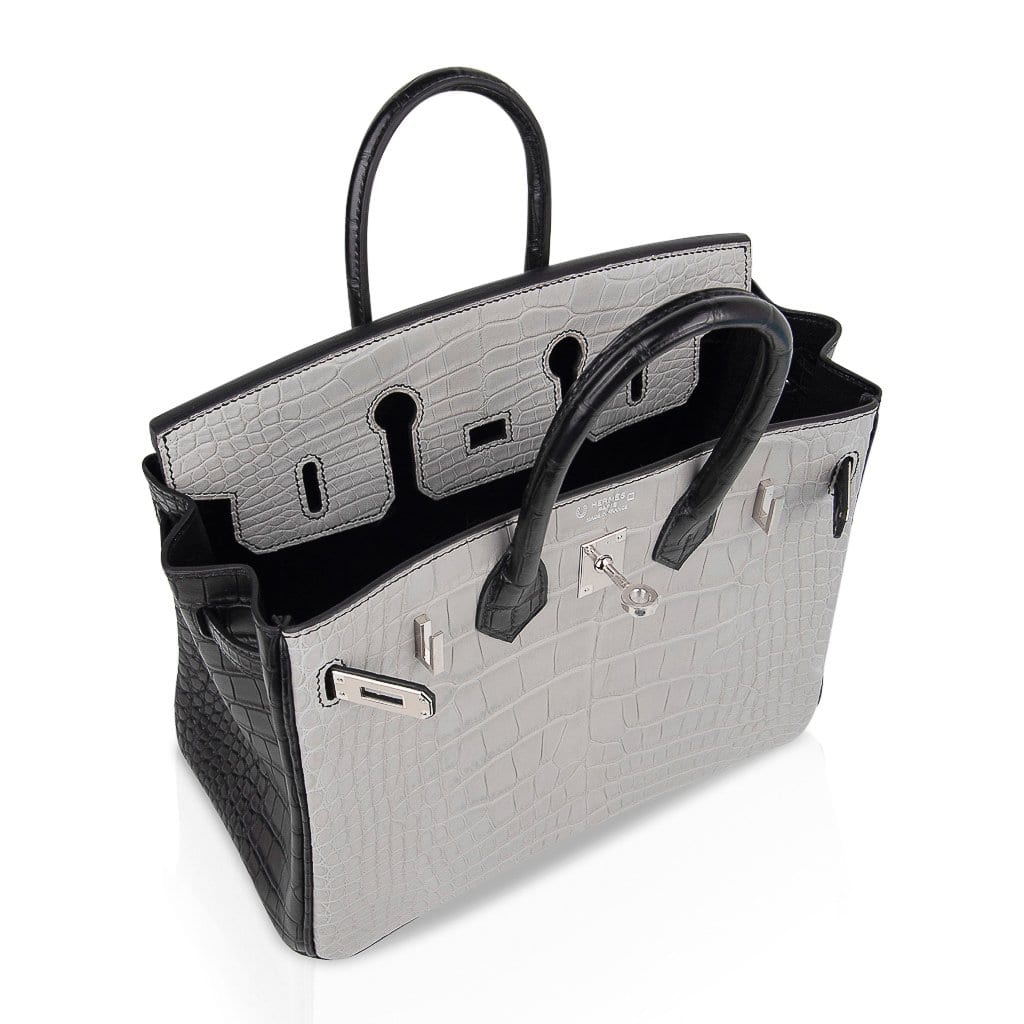 Birkin 25 HSS Bag Gris Perle / Black Matte Alligator Palladium Hardware