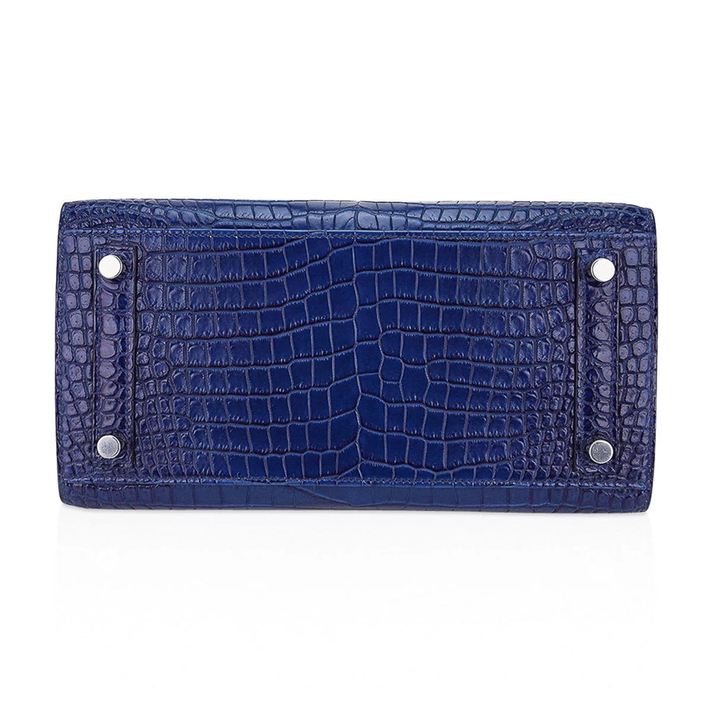 Limited Edition Birkin 25 Bag Sellier Indigo Aizome Porosus Crocodile with Palladium Hardware