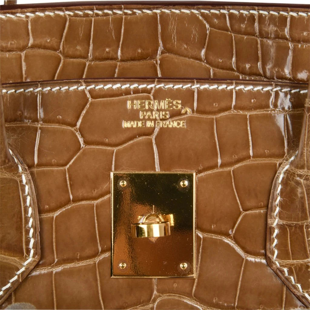 Birkin 35 Bag Ficelle Porosus Crocodile Gold Hardware