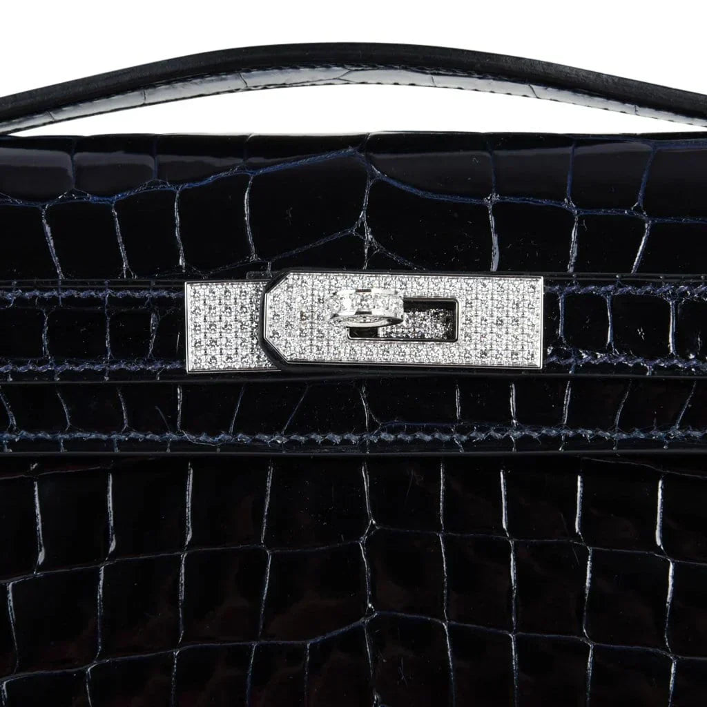 Kelly Cut Diamond Blue Marine Crocodile Bag Exquisite Clutch