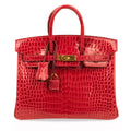 Birkin 25 Bag Red Braise Porosus Crocodile Gold Hardware Lipstick Red