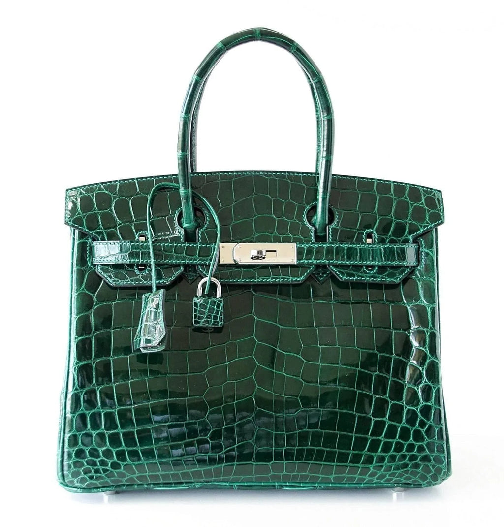 Birkin 30 Bag Emeraude Emerald Porosus Crocodile Palladium
