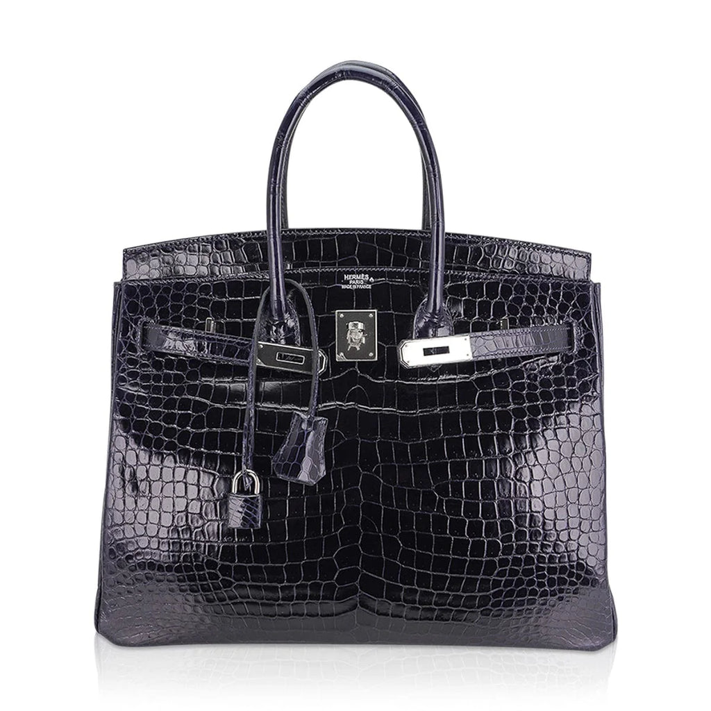 Birkin 35 Bag Blue Marine Porosus Crocodile with Palladium Hardware