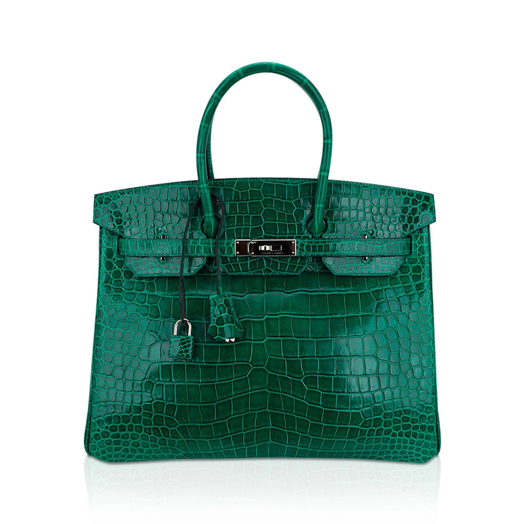Birkin 35 Bag Emerald Porosus Crocodile with Palladium Hardware