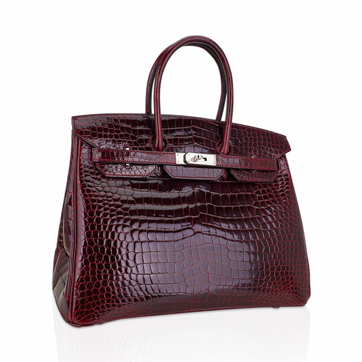 Birkin 35 Bag Bordeaux Porosus Crocodile with Palladium Hardware