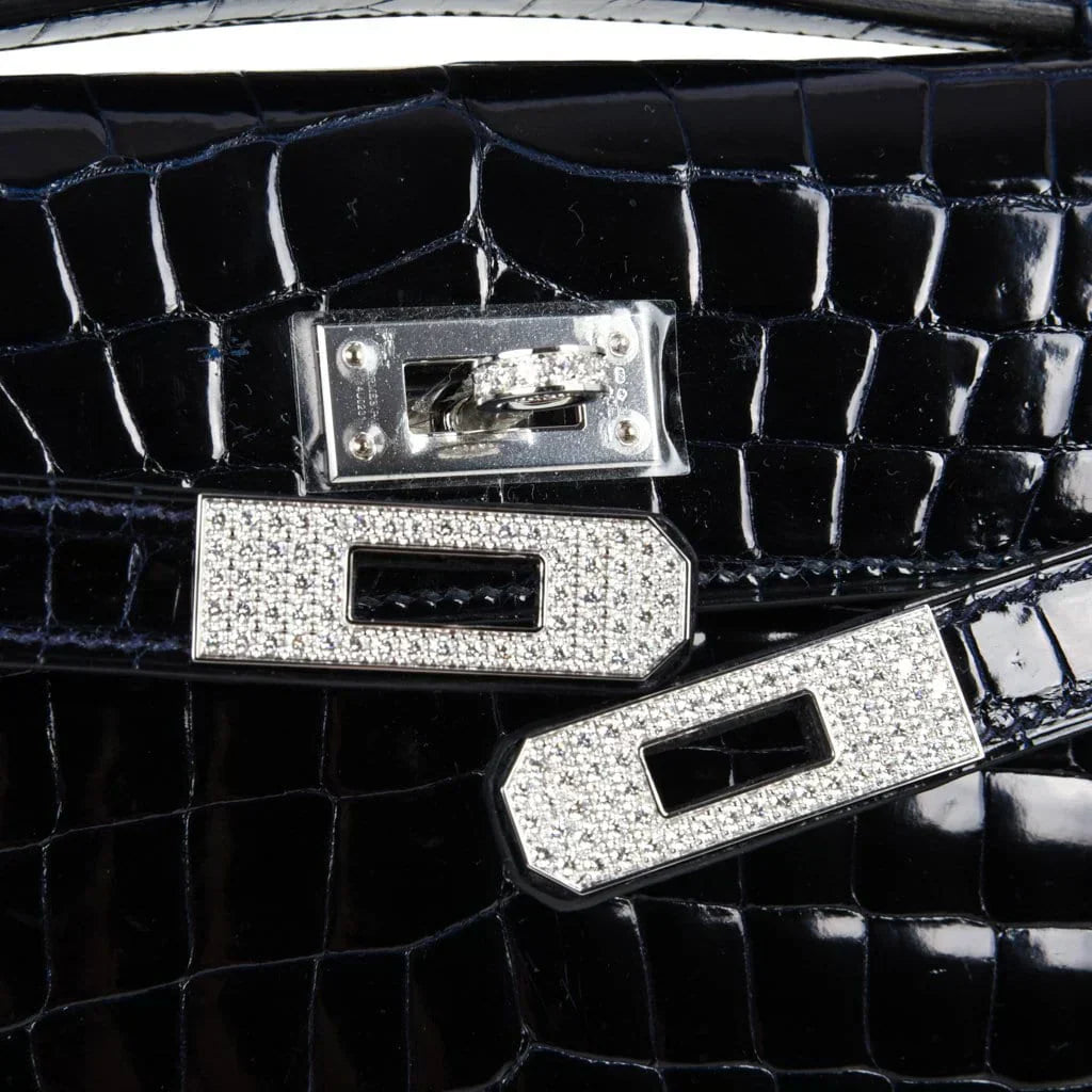 Kelly Cut Diamond Blue Marine Crocodile Bag Exquisite Clutch