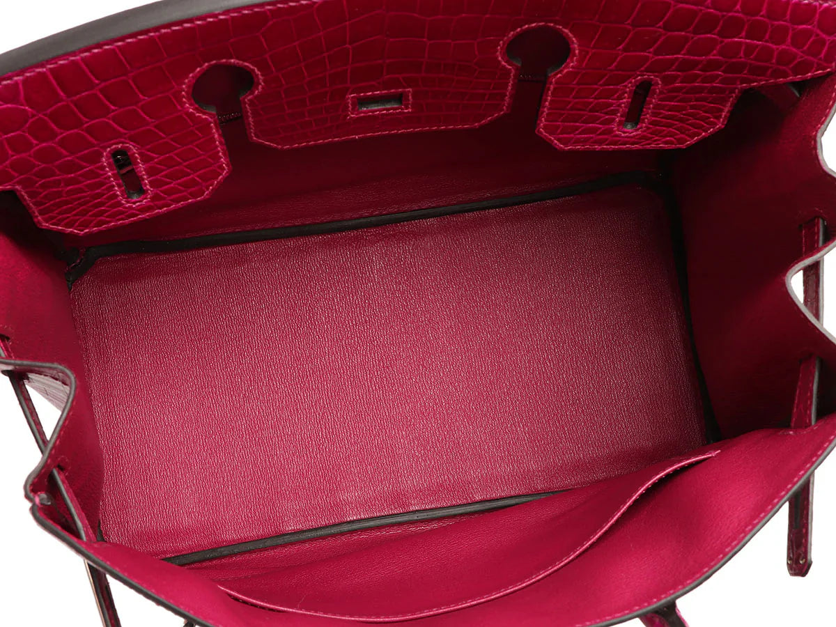 Birkin 30 Rose Pourpre Shiny Niloticus Crocodile Gold Hardware
