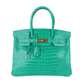 Birkin 30 Bag Jade Porosus Crocodile Gold Hardware