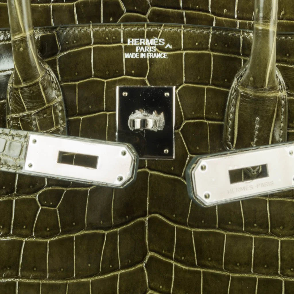 Birkin 35 Bag Vert Veronese Porosus Crocodile Palladium Hardware