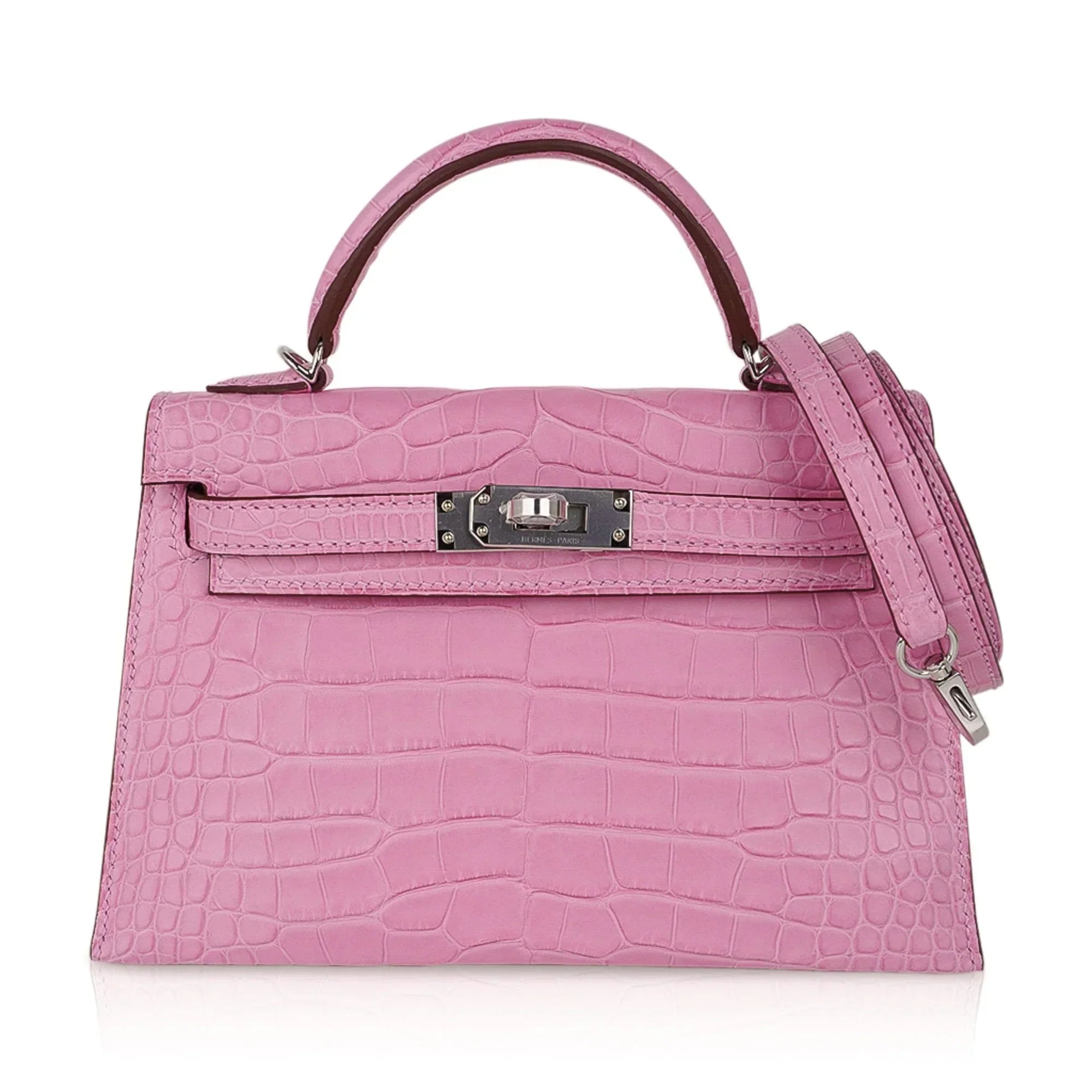 Kelly 20 Mini Sellier Bag 5P Pink Matte Alligator Palladium Limited Edition